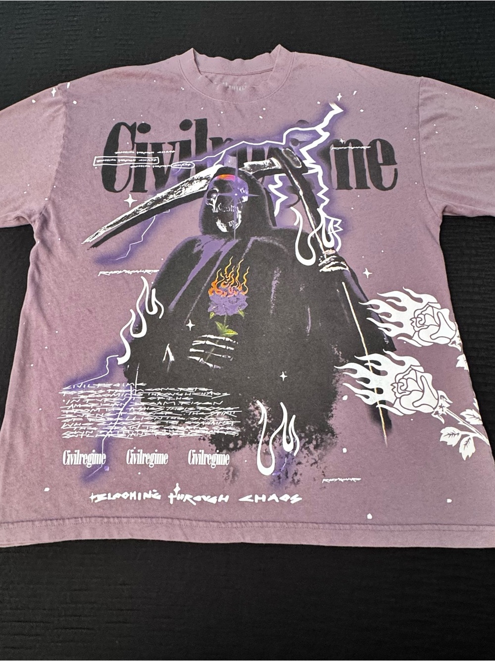 Civil Regime T Shirt Size Large Grim Reaper Roses From Concrete Blooming Chaos